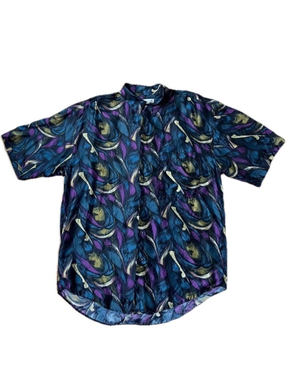 VTG Men’s Goouch  Short-Sleeve Multicolor psychedelic Print Silk Shirt Groovy XL